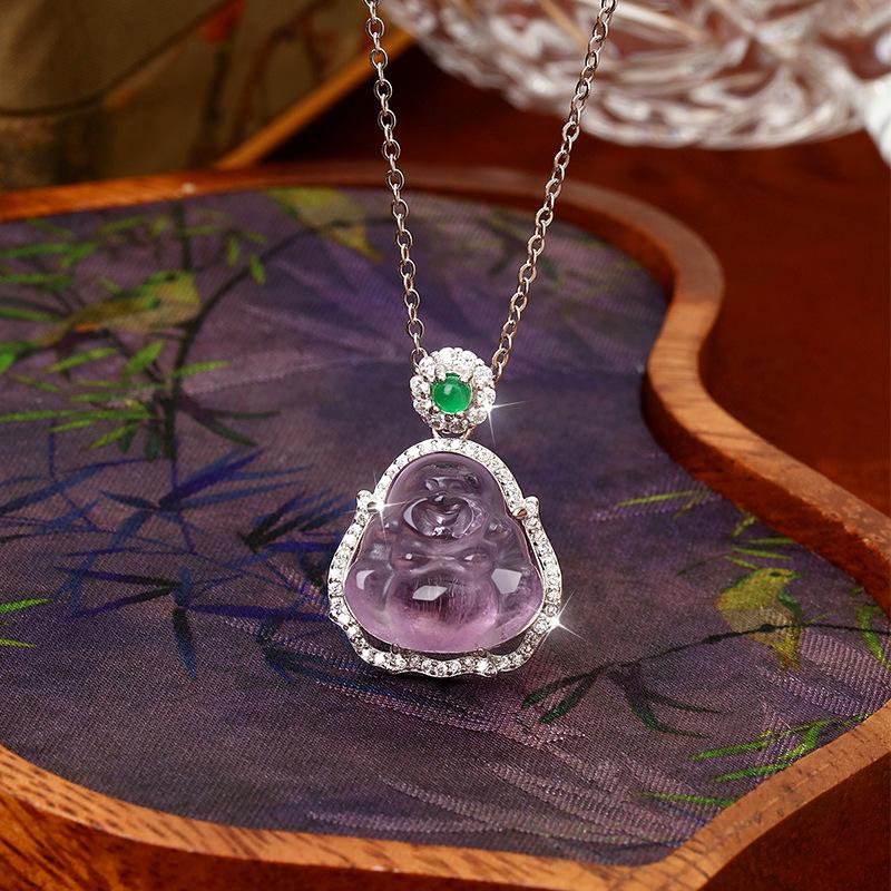 S925 sterling silver natural amethyst Buddha Gong necklace women s exquisite niche multi-function high-end temperament light luxury fashion gift 925 silver