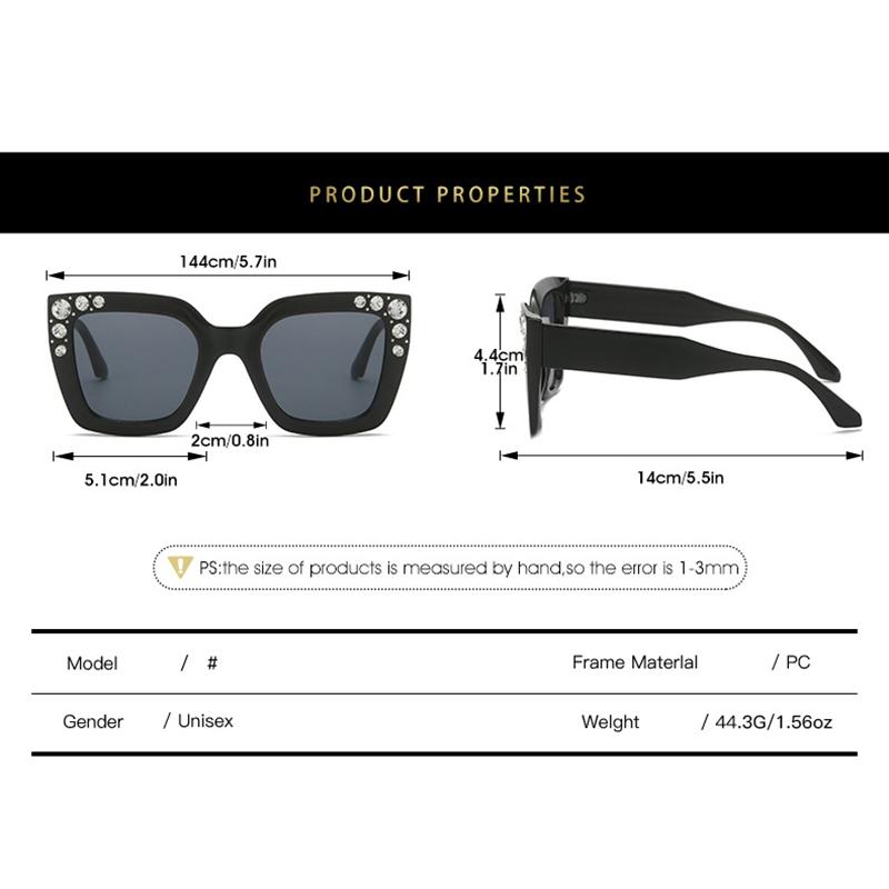 Luxury Designer Diamond Square Sunglasses Women Crystal Rhinestone Vintage Punk Fashion Shades Trendy