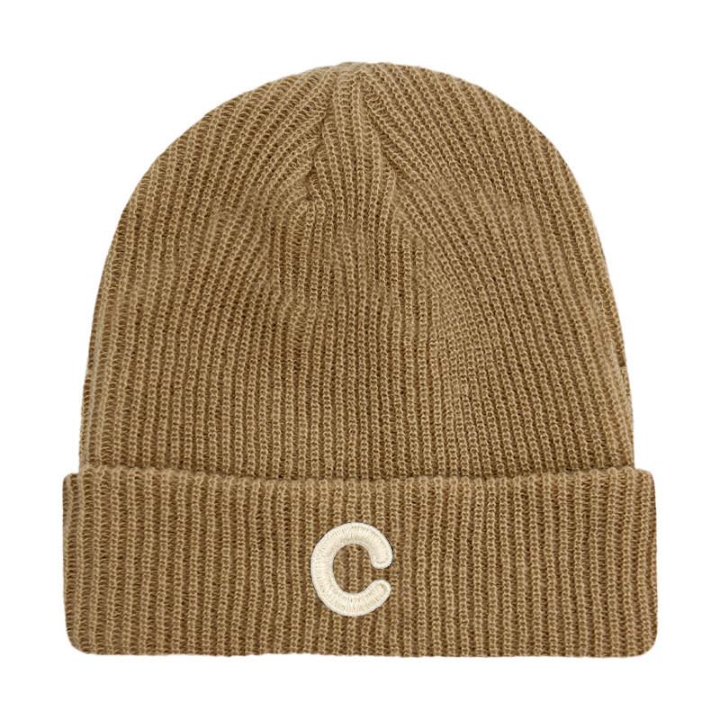 C Pattern Mens Knitted Hat Plain Solidcolor Windproof Cold Outdoor Winter Autumn