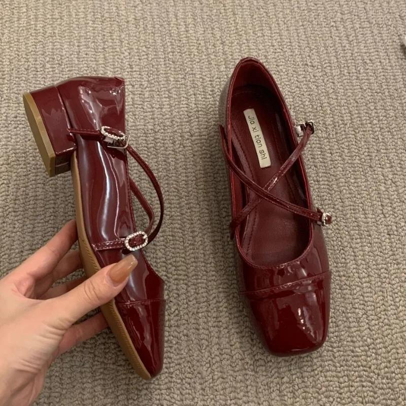 

Туфли Мэри Джейн для женщин Ретро женские одинарные туфли на среднем каблуке Мягкие и удобные красные балетки Zapatos De Mujer 36