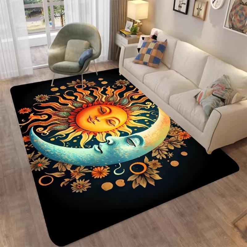 Sun and Moon Art Print Flower Rug Outdoor Rug for Patio Garden Yard, Indoor Area Rug for Bedroom Living Room Anti-Slip Floor Mat