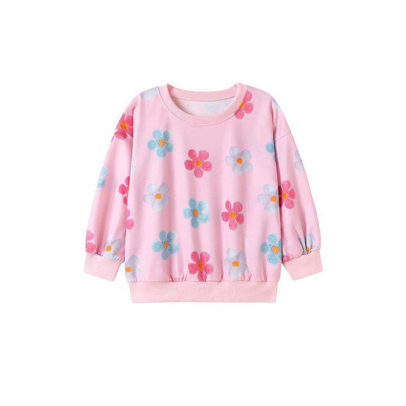 Girls' Long-Sleeved Round-Neck Sweatshirt Spring and Autum Kidsren's Clothing Baby Girl Flower Casual Top Kidsren's Pullover Clothes
