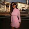 Elegantes einfarbiges 3D-Blumen Bodycon-Kleid - Langarm, Falten, Schlanke Passform, Sexy Herbststil