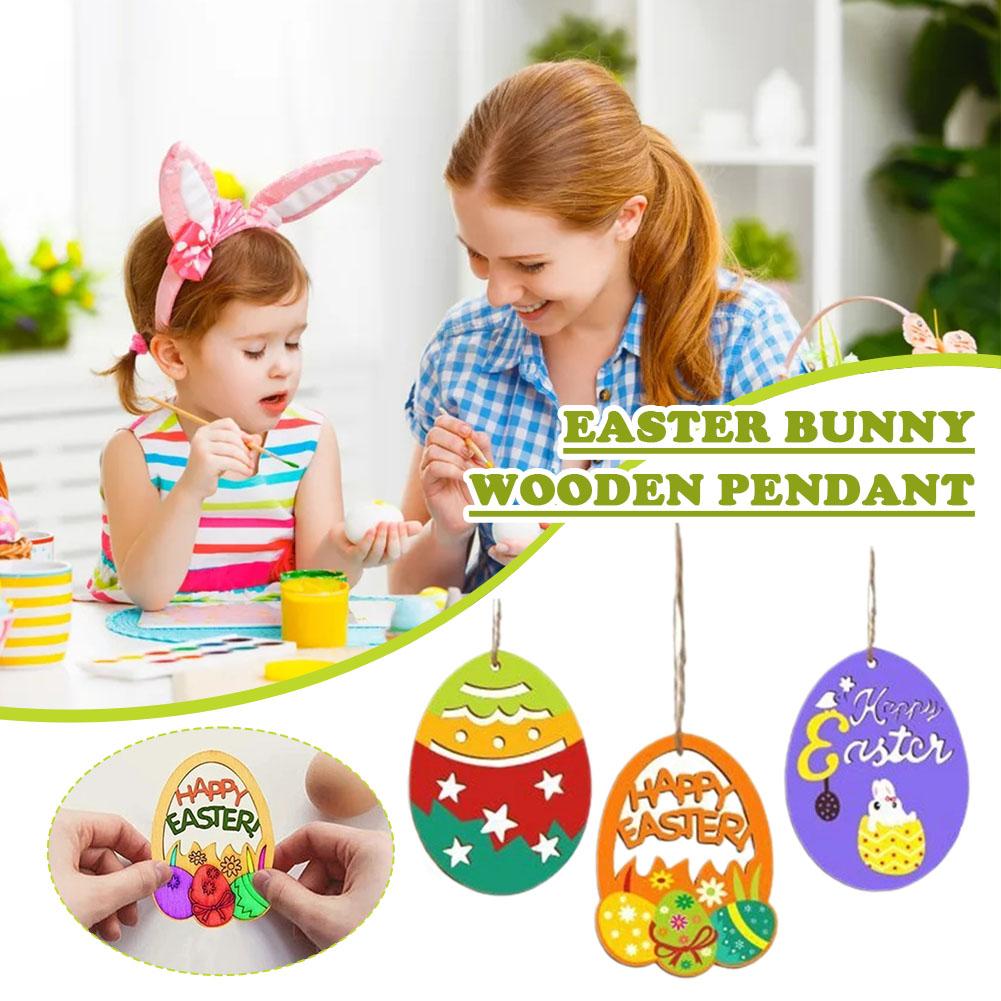 

Пасхальный кролик, деревянные поделки, украшения для домашней вечеринки, пасхальные яйца, креативные детские подарки Pe X9C5