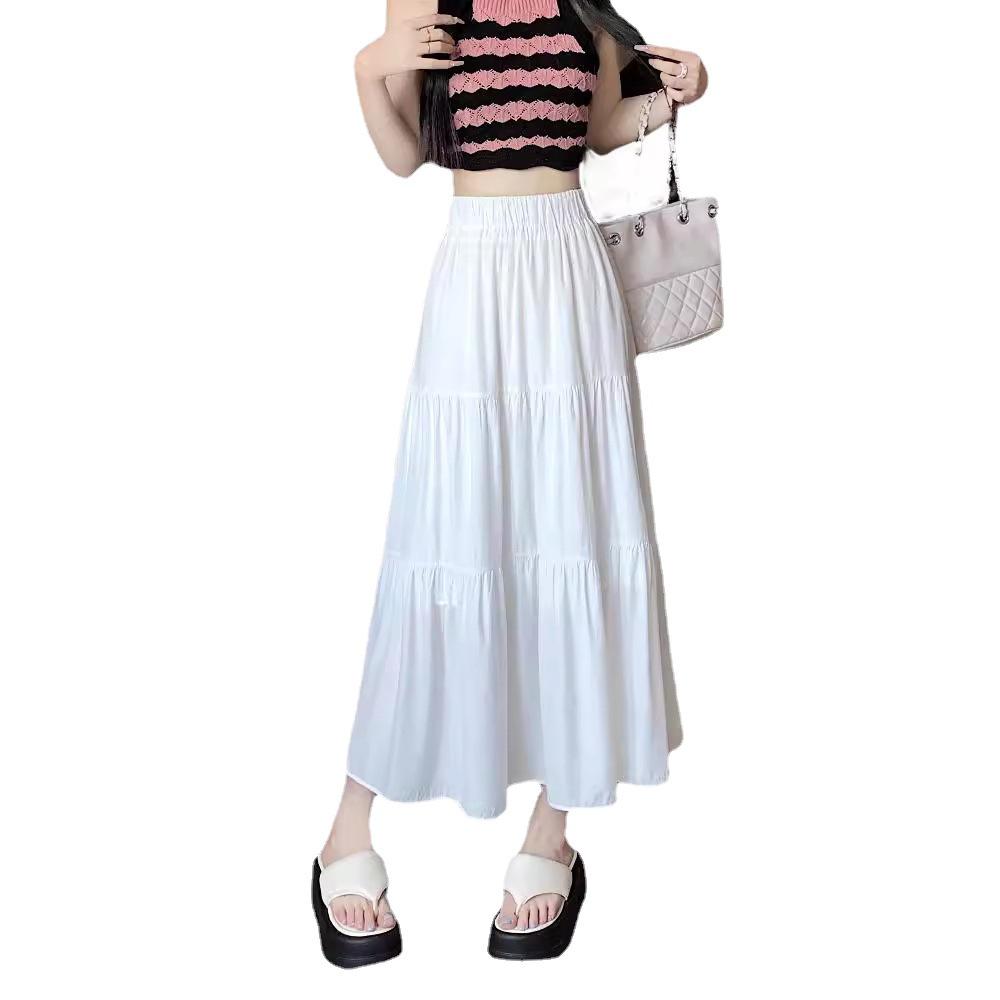 Women's Petite High-Waist A-Line Black Umbrella Midi Skirt - Summer 2024