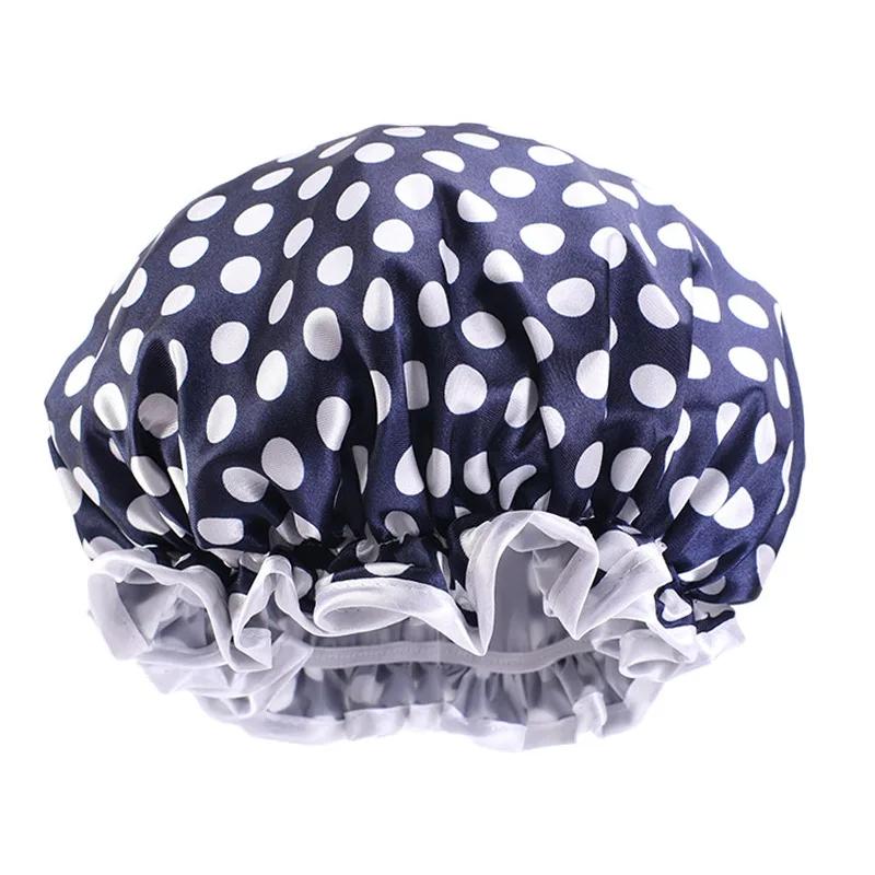 Large Lace Satin Anti-fume Cap PE Lined Waterproof Shower Cap Beauty Home Cap