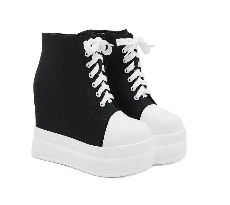 Sapatos de Lona da Moda para Mulheres Moda Salto Alto 14CM Feminino Salto Escondido Sapatos de Plataforma Mulheres Sola de Borracha Antiderrapante Mulheres Sapato de Plataforma