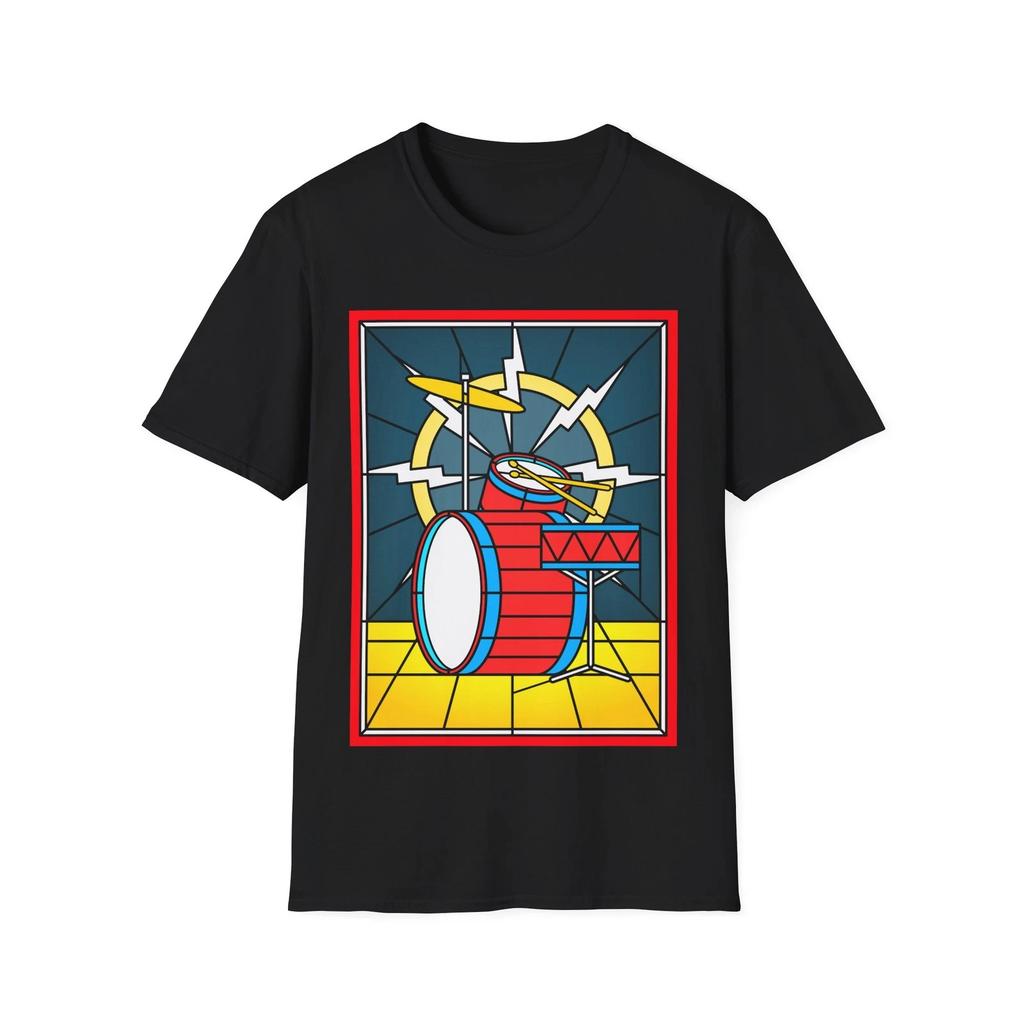 Stained Glass Drum Kit T-Shirt, Rock Music Graphic Tee, Unisex Regular Fit Top
