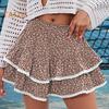 Women Cake Skirt High Waisted Double-Layered Ruffle Bohemian Mini Skirt with Elastic Waistband Lace Hem Skirt