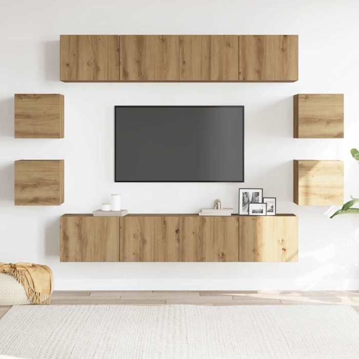 VidaXL Meubles TV muraux 8 pcs chêne artisanal bois d'ingénierie, banc TV, meuble hifi, centre de divertissement, buffet TV, 3328950