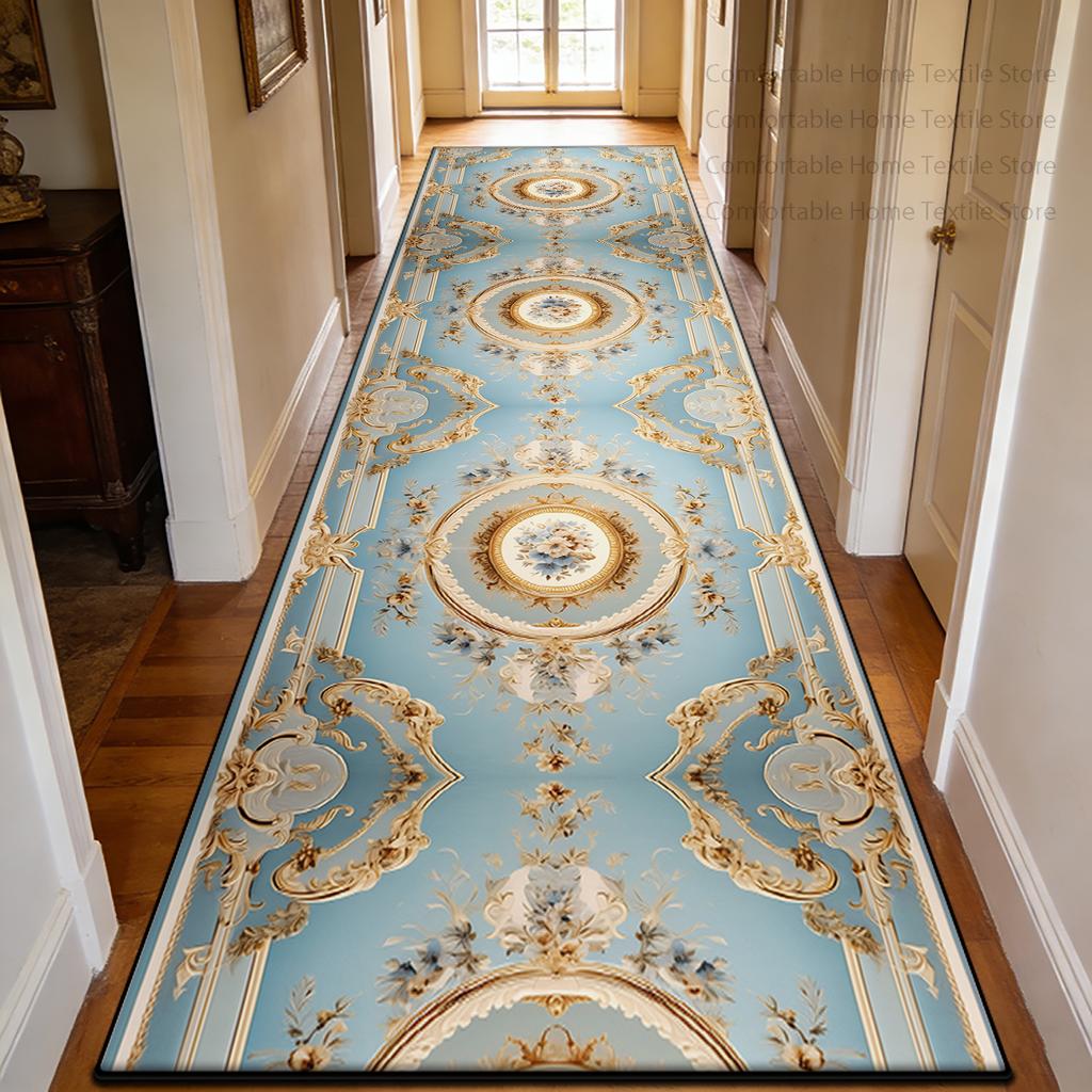 Luxurious European Patterns Long Corridor Carpet Decoration Doorway Stairway Antiskid Rug Easy Clean Lint-free Long Runner Mats