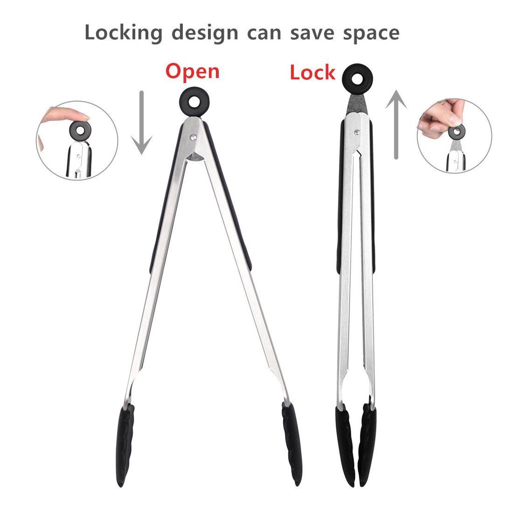7/9/12 Inch Stainless Steel BBQ Tongs Food Salad BQ Tools Buffet Lock Kitchen Tong Barbecue Grill Clip Kitchen Accessories