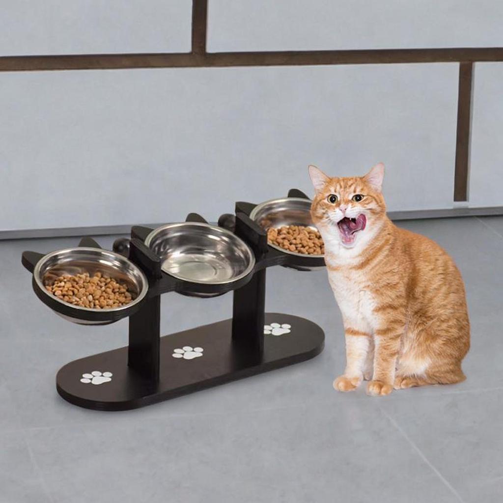 Elevated Pet Food Feeder Kitten Bowl Durable Wood Stand Dog Bowl Holder Neck Protection for Small Pets