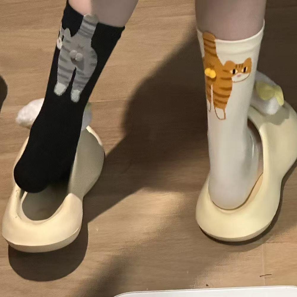 1/4 Paar Cartoon Niedliche Katze Bälle Baumwollsocken Kawaii Lolita Strick Socken Damen Mädchen Mittelhohe Socke Schlafsocke Katzenprint Bodensocke
