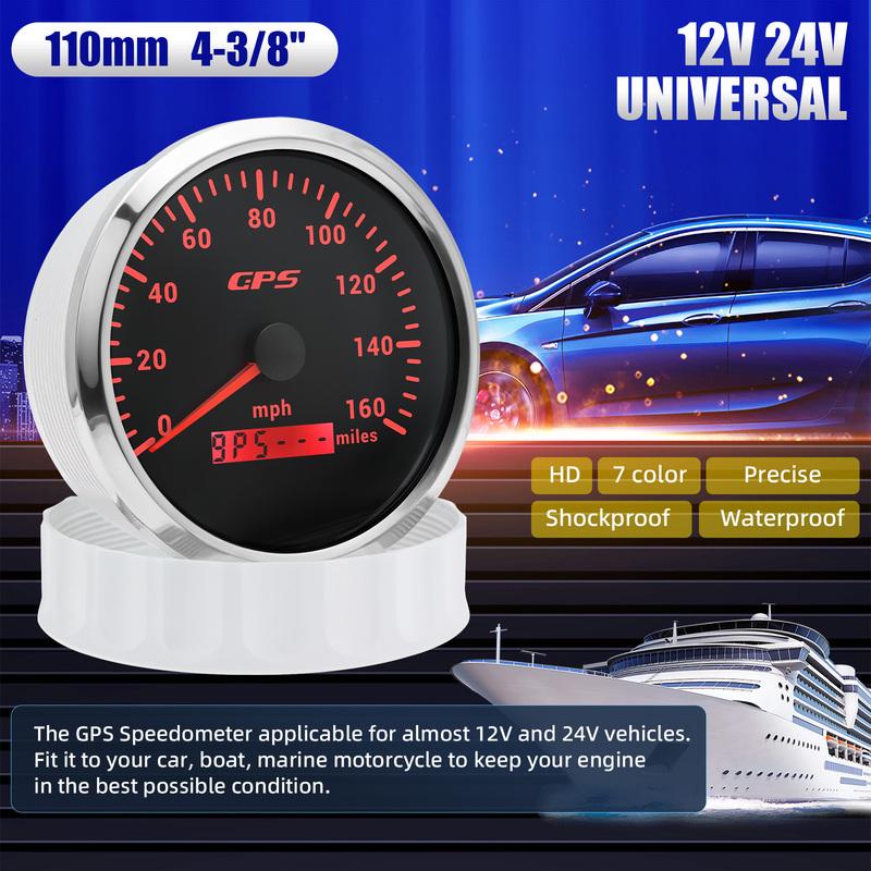 110mm GPS Speedometer 160MPH 0~8000rpm Tachometer Meter 7 Color 52mm Fuel Level Water Temp Oil Press Volt Sensor Kit 6 Gauge Set