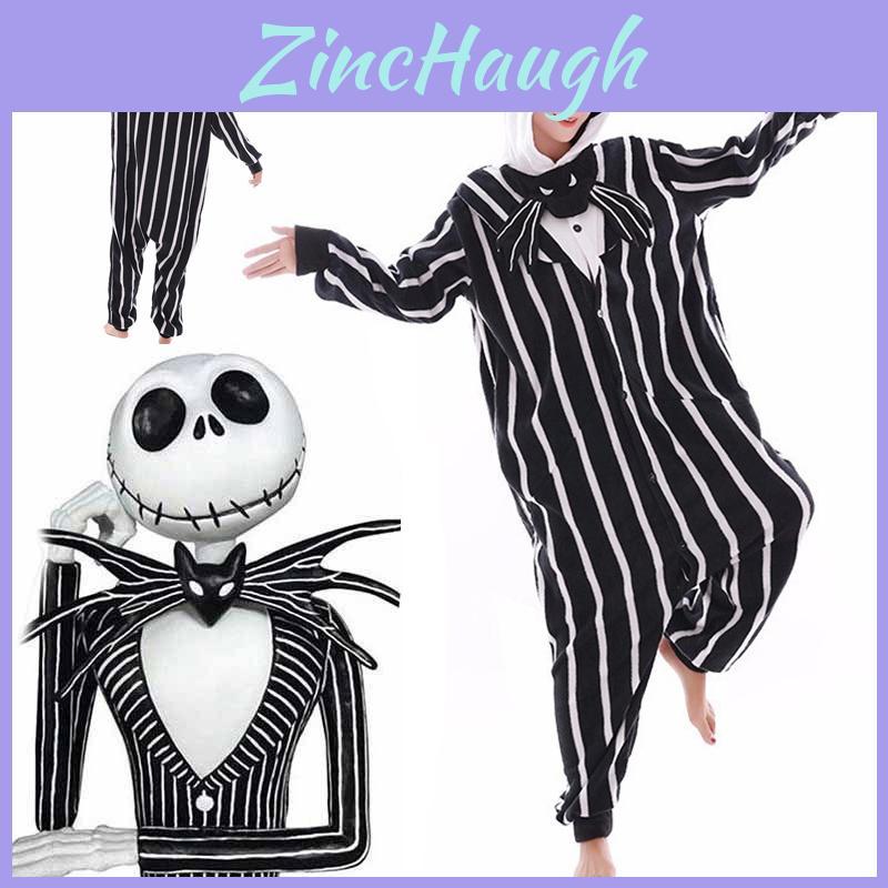Nightmare Before Christmas Jack Skellington Inspired Black Onesie Pajamas With Ribbed Cuffs