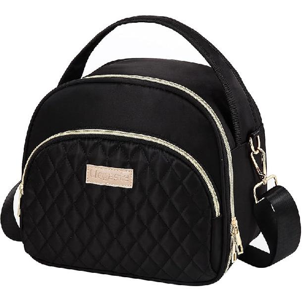 Black Cute Insulated Lunch Tote Bag for Women Work,Reusable Adult Lunch Box for Women, Stylish Wide Open Cooler Bag for Work(Black)