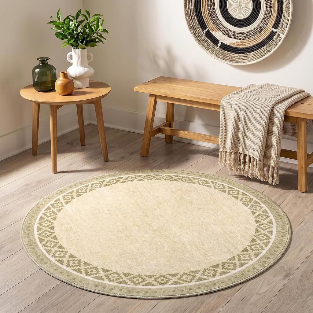 Round Decorative Doormat Rug Beige Entryway Mat for Bathroom and Hallway Accent Floor Home Decor