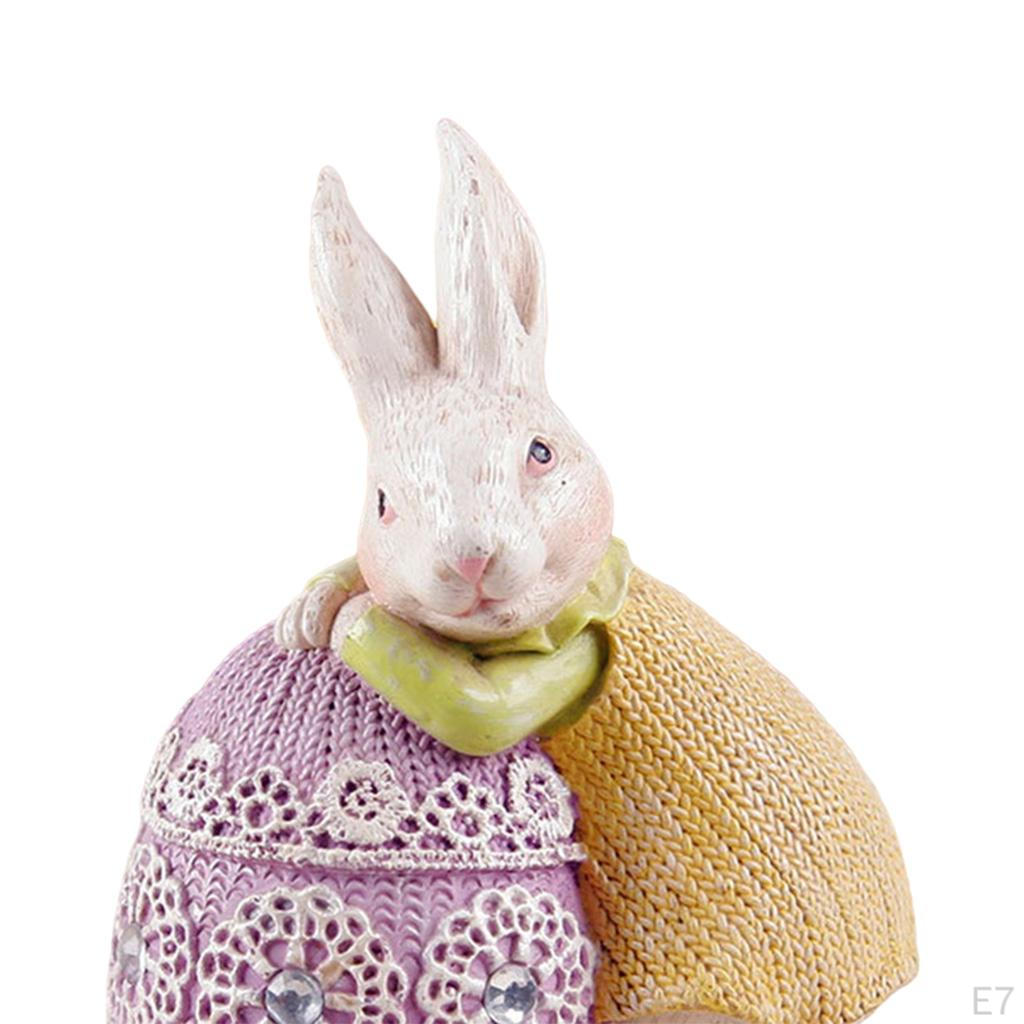 Cute Easter Bunny Statue with Egg Sculpture Resin Figurine Crafts Home Table
