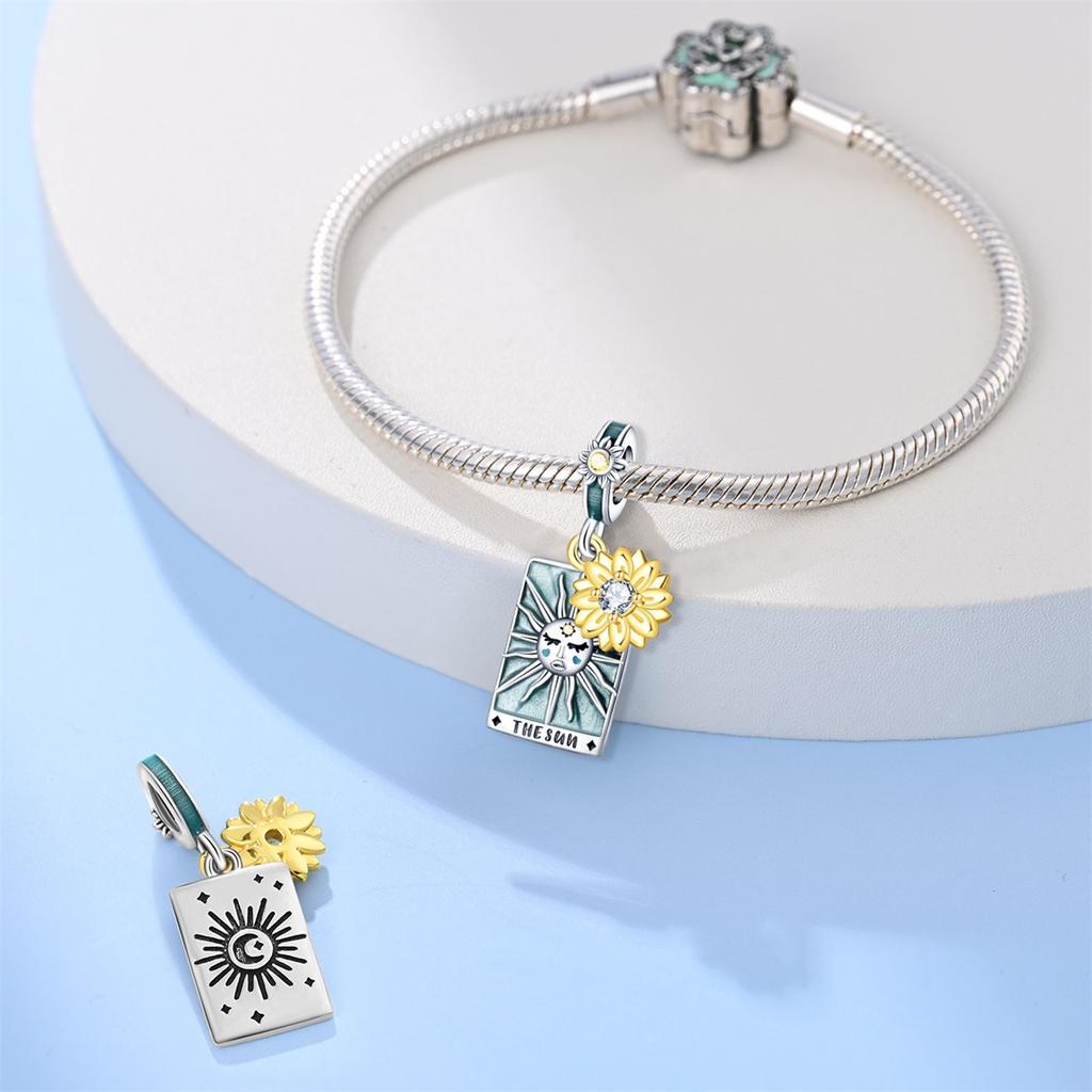 Charms Original Copper Tarot Card Sun Pendant Beads Fit Bracelet Diy Fine Gift Women Delicate Jewelry Accessory
