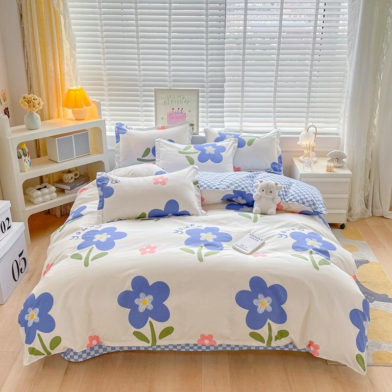 

Утолщенный комплект из четырех предметов из матового хлопка, маленький свежий хлопковый комплект из трех предметов, постельное белье, приятное для кожи, для сна нагишом, простыня, пододеяльник 1.2m three-piece set