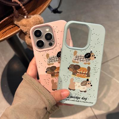 Cute Dachshund Dog Suitable for Apple 15 Promax Mobile Phone Case IPhone 14 Lychee Pattern 13 Fun Niche