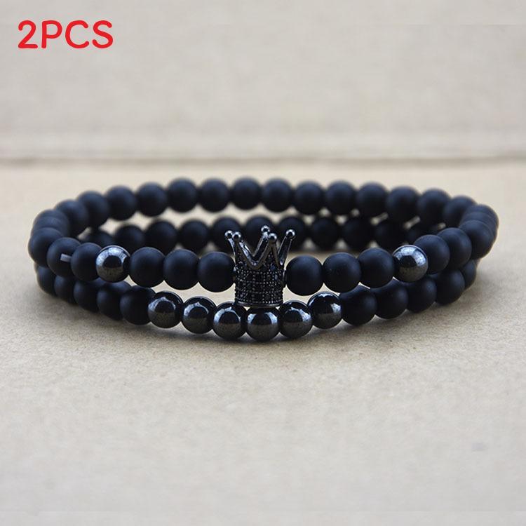 Elegant Copper Bead Bracelet With Micro Paved Zirconia Crown For Couples And Gift Giving Style A
