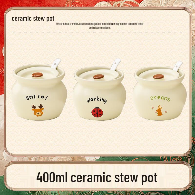 Zhi Shi Cartoon Ceramic Stew Pots with Lids