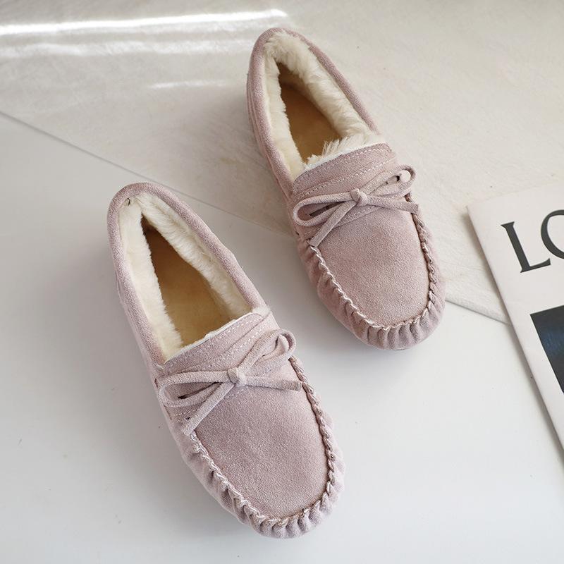 Mocassins plats chauds d'automne hiver pour femmes grandes tailles, chaussures de maternité pour mamans, doublure polaire, semelle souple, chaussures à nœud papillon
