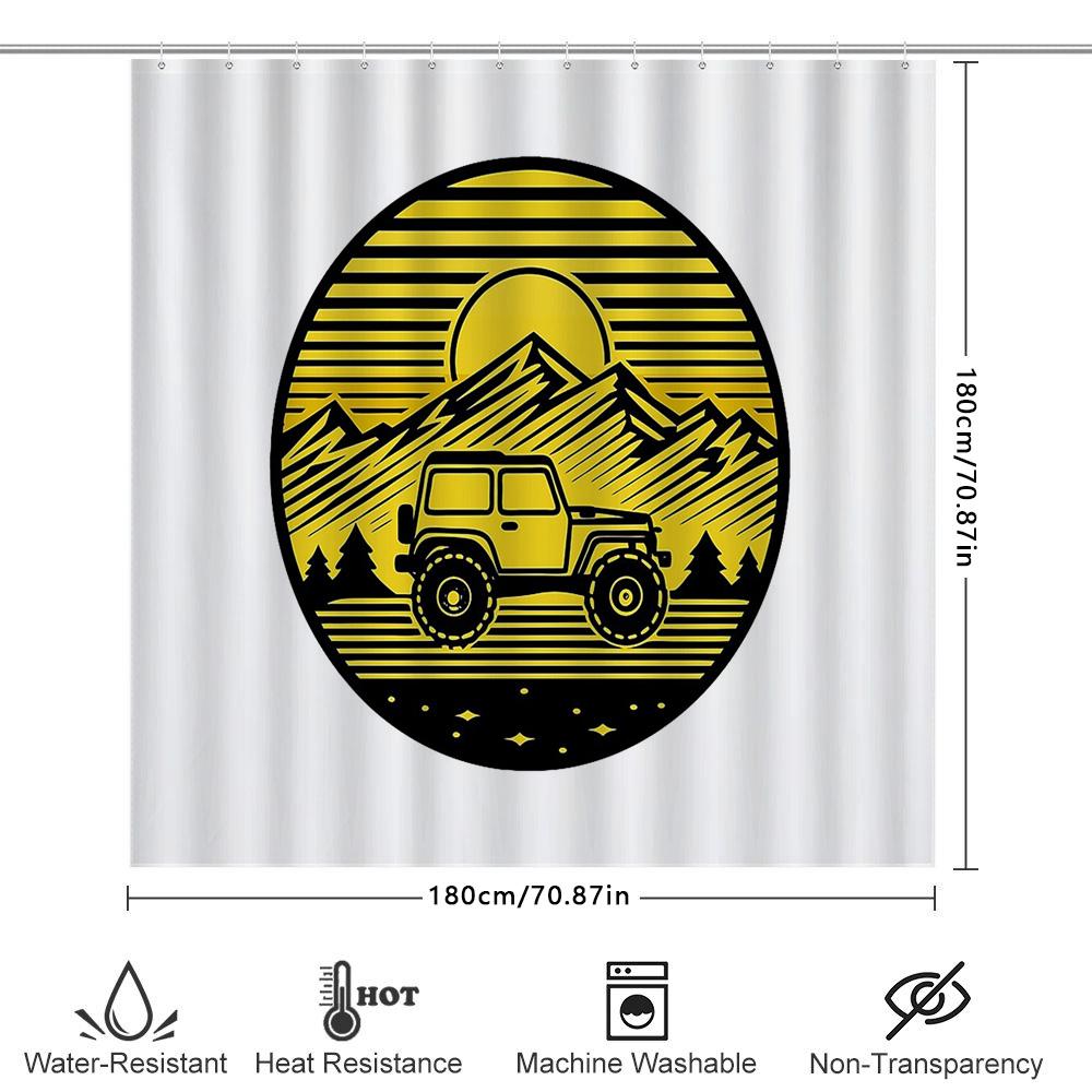 Mountain Jeep Shower Curtain Nature Adventure Outdoor Wild West Truck Vehicle Bathroom Decor Forest Backdrop Scenic Wall Hanging