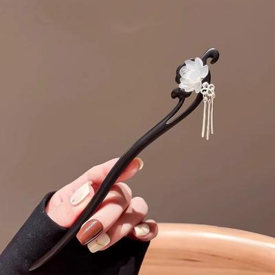 Vintage Chinese Wood Hair Sticks for Women Luxury Lotus Flower Hairpins Hair Chopsticks Wedding Party Head Jewelry Accessories