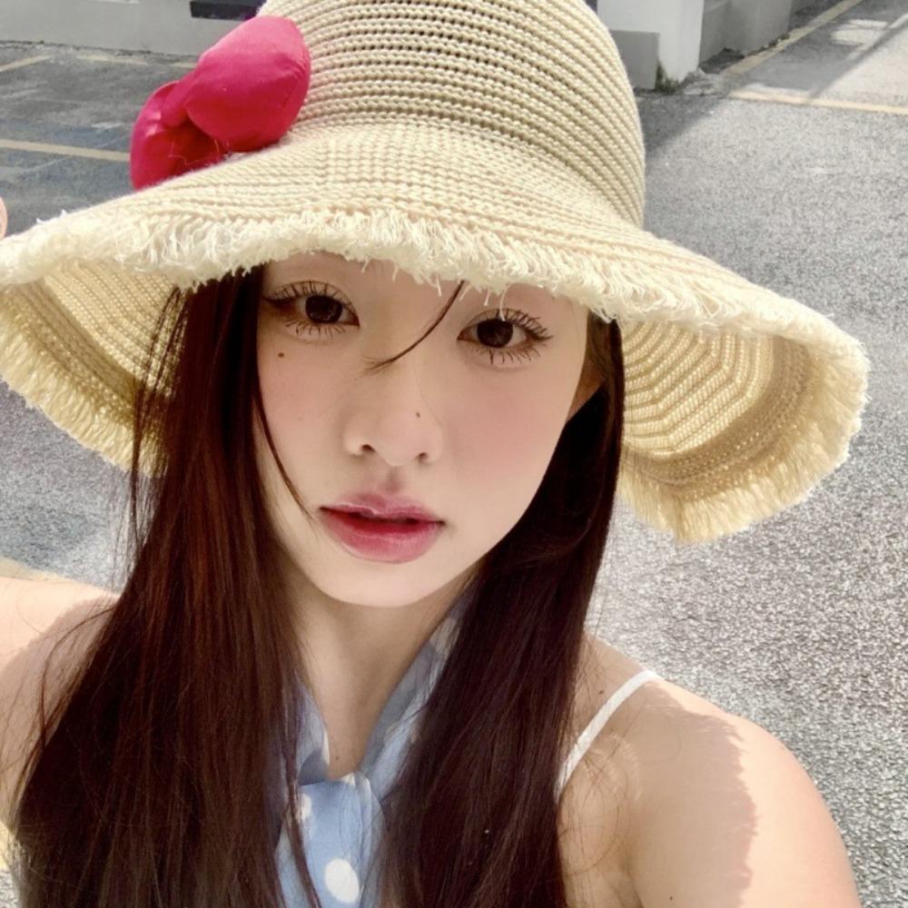 Breathable Big Bowknot Sun Hat Sweet Lace Brim Sunshade Cap Summer Woman's Straw Hat  Outdoor