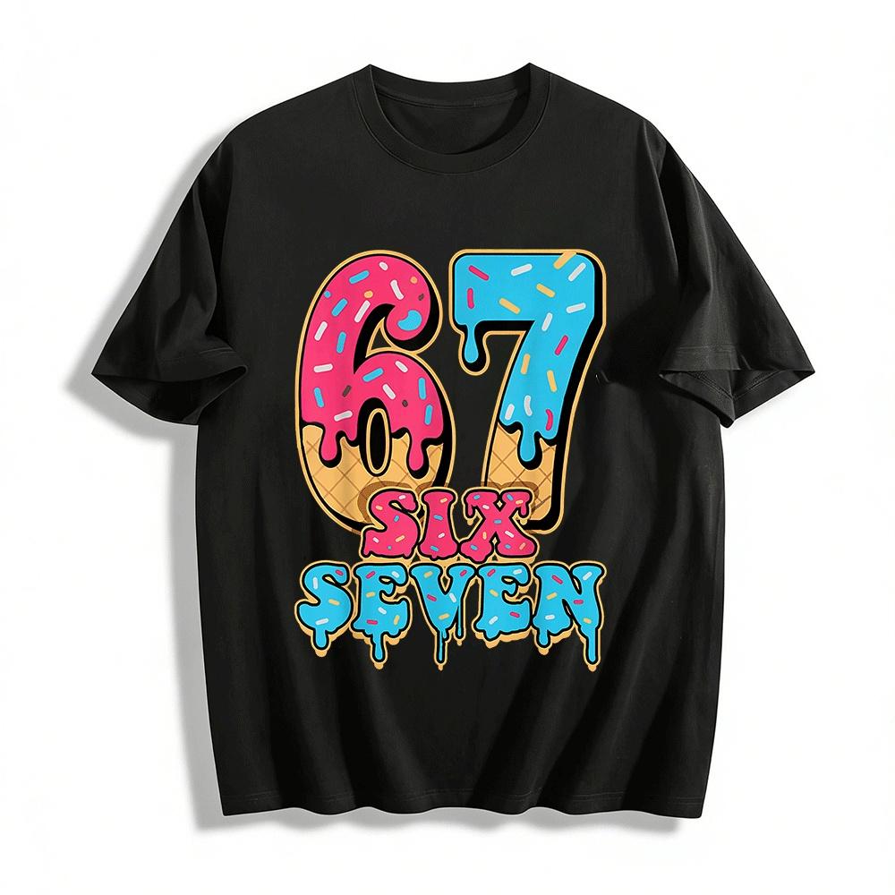 Funny Cone Drizzle Number 67 Print Casual Short Sleeve Pure cotton T-shirt XXS