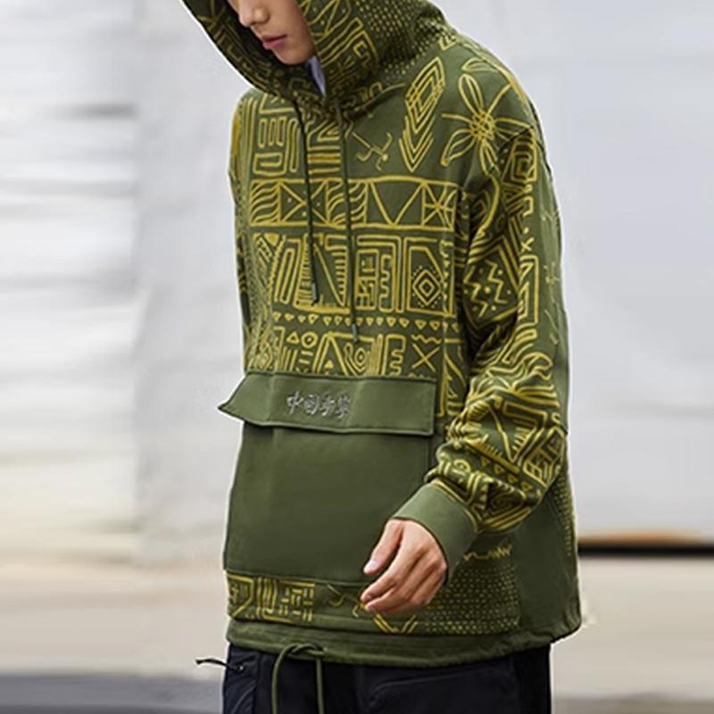 Li Ning Color Block Printed Loose Fit Hoodie Unisex Hoodies Moss-Green AWDRA73-2