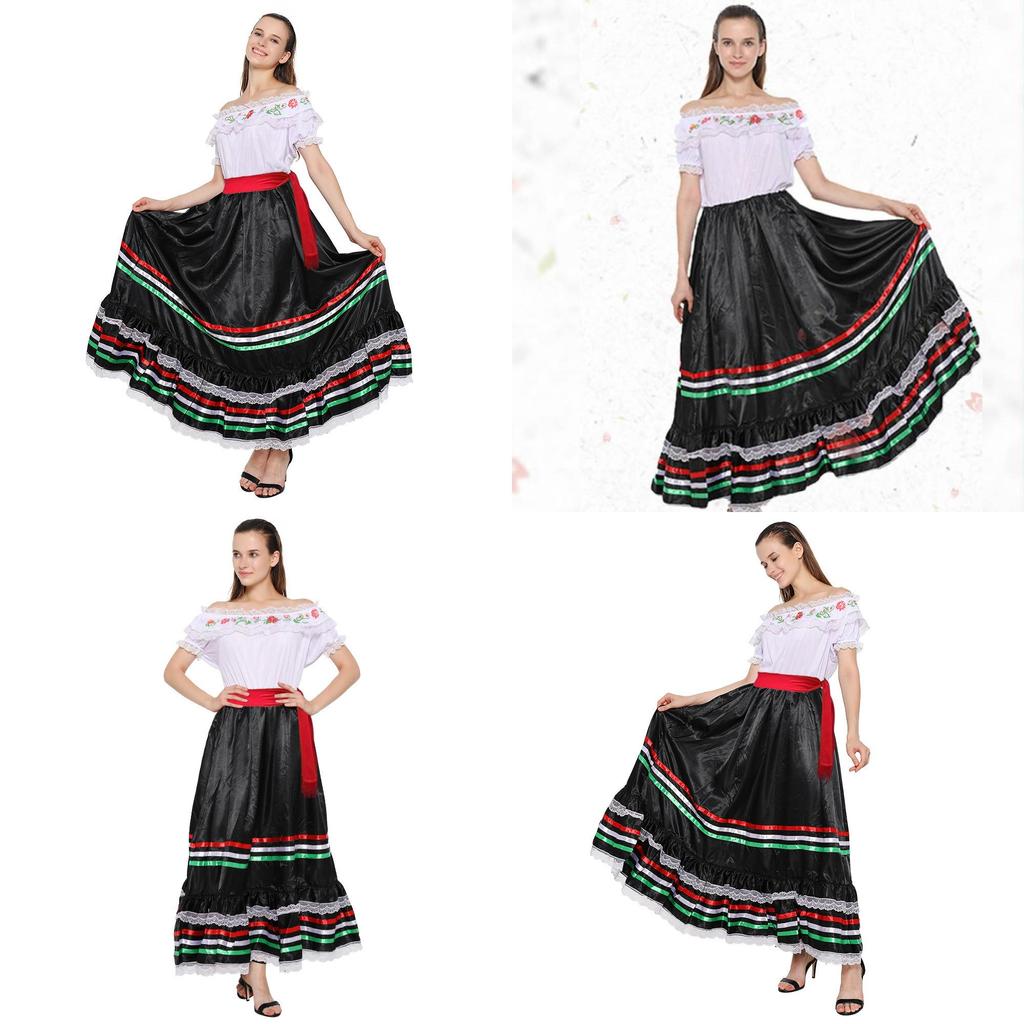 Folkinspired Girl Dress With Ruffle And Lace Elements For Halloween And Stage Dress Up