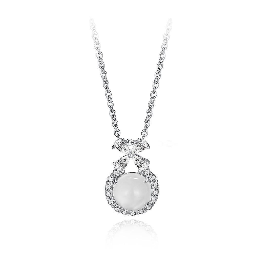 S925 Sterling Silver Princess Bow Necklace with Agate Pendant - Women's 2024 Versatile Accessory