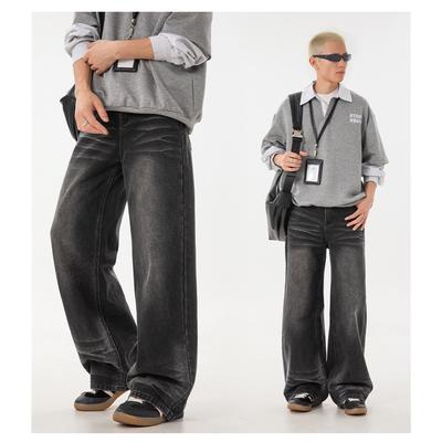 Mens Jeans Fall American Style Straight Leg High Street Vintage Trendy Loose Fit Pants