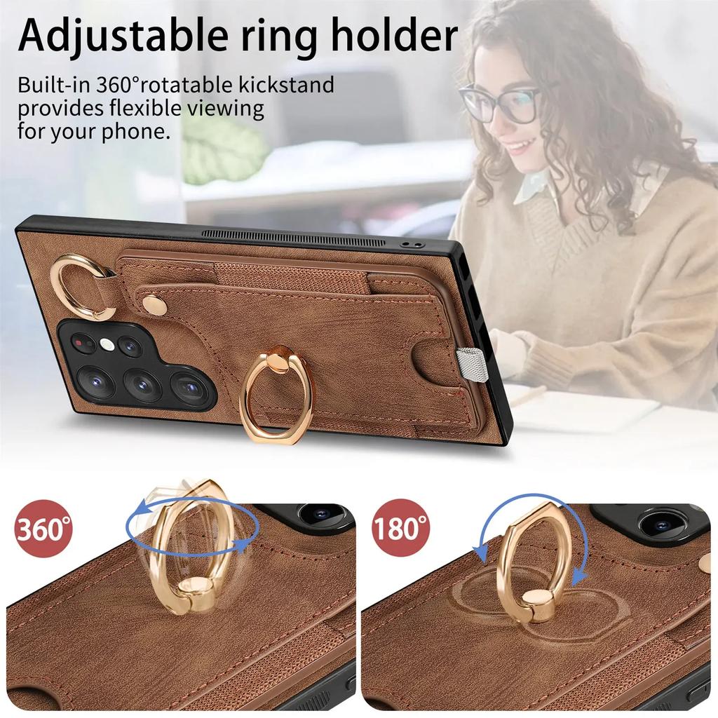Ring Holder Cards Solt Wallet Leather Case For Samsung Galaxy S25 Ultra S24 FE S23 S22 Plus A16 A26 A56 A06 A36 A17 A07 Cover