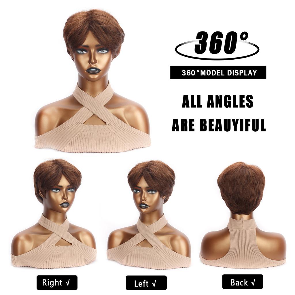 Krátké hnědé paruky pro bílé ženy Hnědé paruky Pixie střih s blond melírem Přirozeně vypadající syntetické vlasy Krátká paruka pro ženy