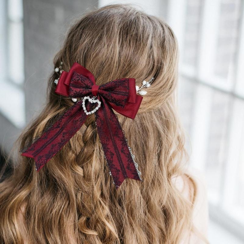 Romance Hair Bows Hair Styling Accessory with Delicate Lace And Ribbon Design Heart Charm Hair Clip for Women