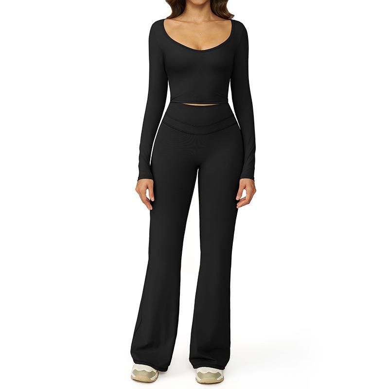 JYL Quick Dry Brushed Yoga Set Hollow Back High Waist Outfit