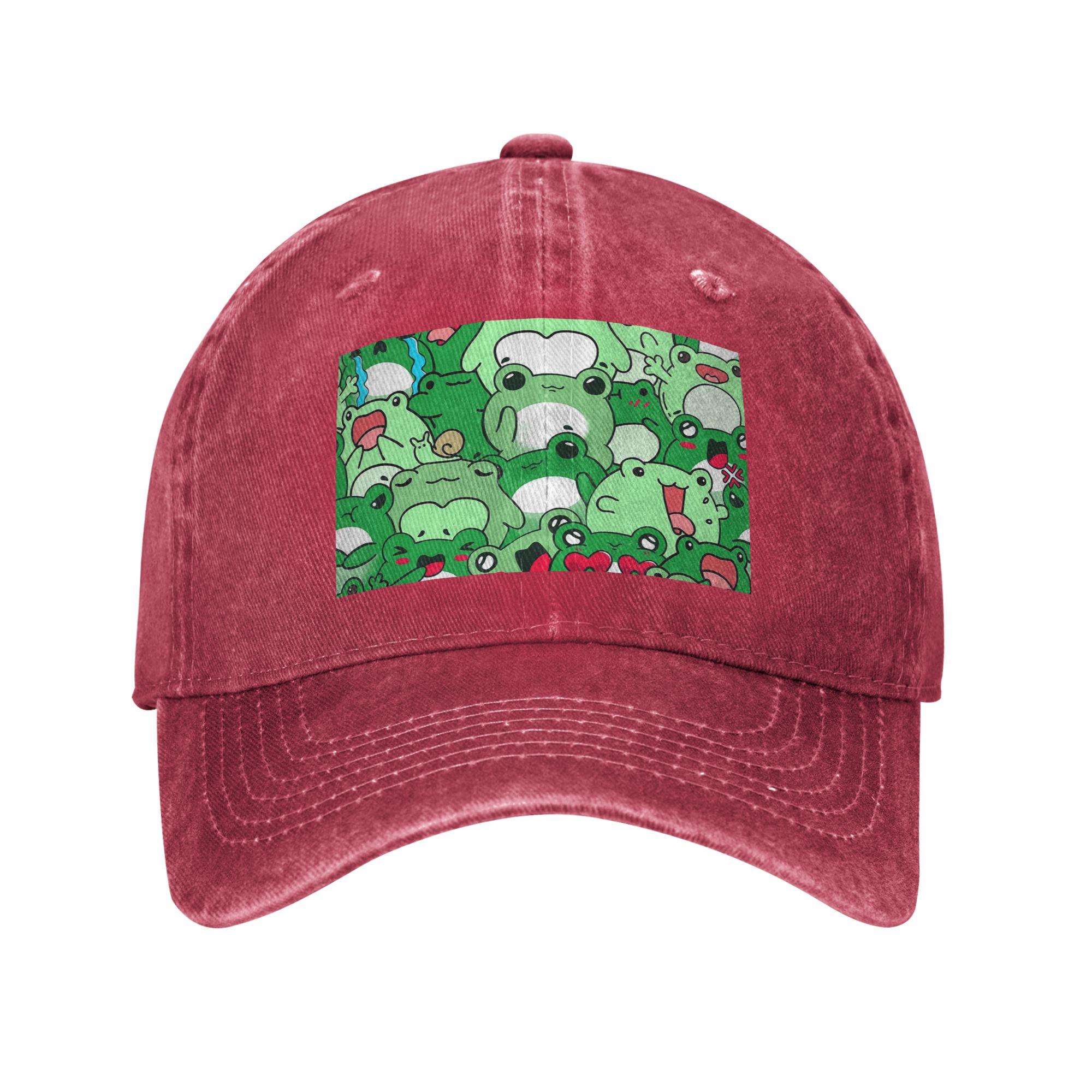 

Unisex Baseball Hats Crowded cute Frog Pattern Denim Fabric Summer Sports Baseball Caps Hip Hop Cap Casquette One Size