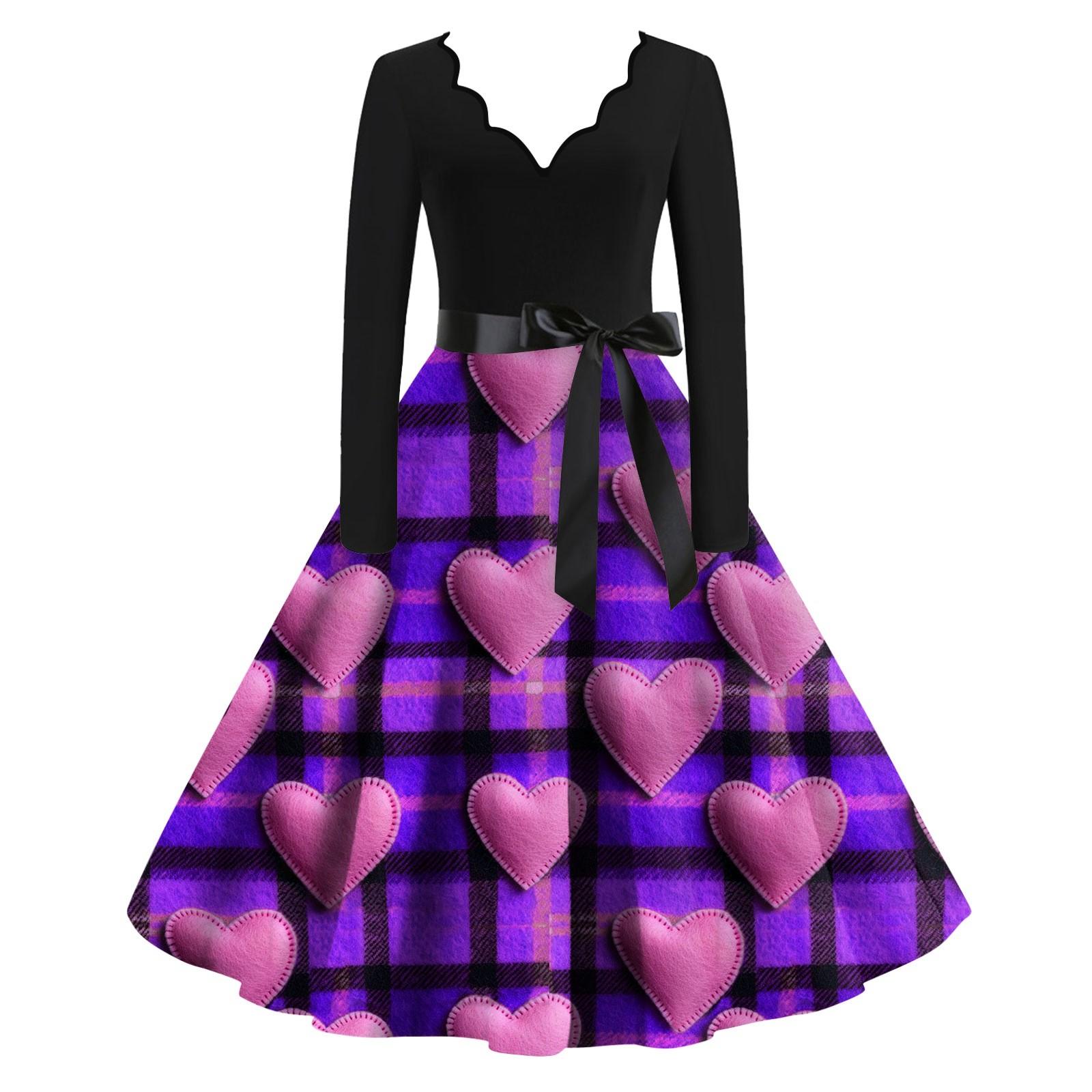 

Женское облегающее платье свободного кроя с V-образным вырезом и длинными рукавами в стиле «День святого Валентина» с принтом в виде сердец XL фиолетовый