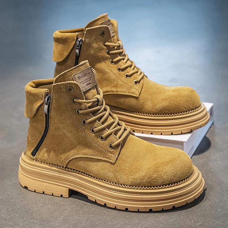 Men's Boots 2025 New High Top Classic Boots Fashionable Retro Side Zipper Men's Boots British Style Thick Soled Workwear Boots