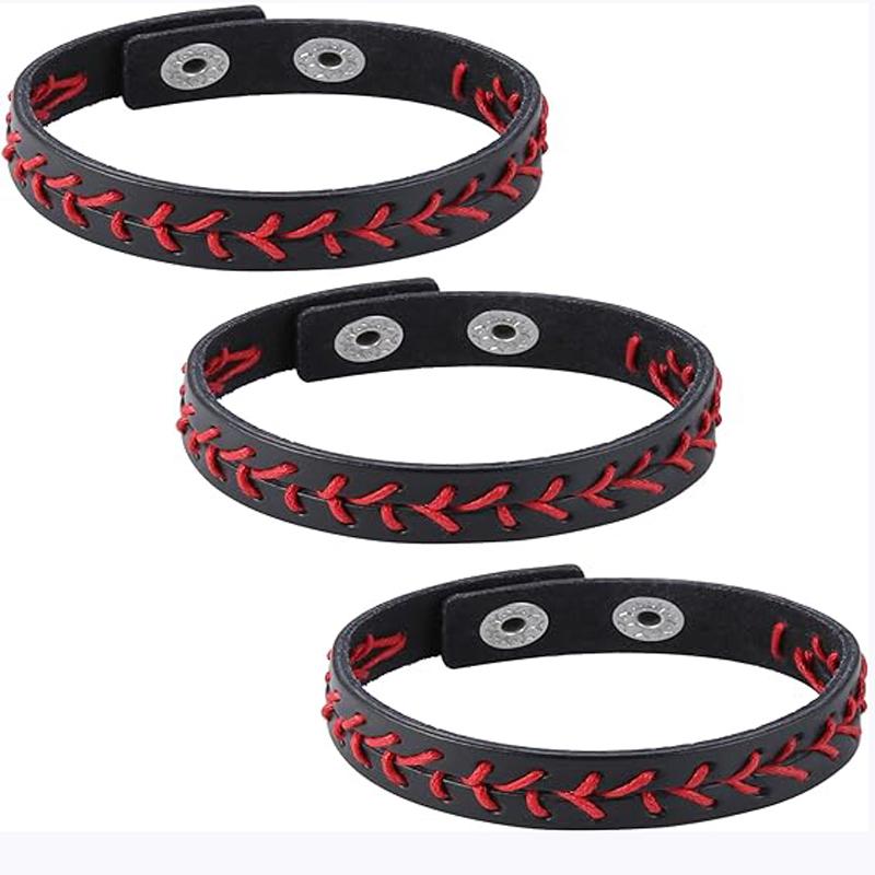 1 or 3 Pcs Genuine Leather Baseball Bracelet Wristbands Baseball Gifts for Boy Men Women Girl Players Sports Team