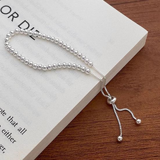 Adjustable Bolo Bead Bracelet Handmade Silver Bead Slider Bracelet for Women Alloy