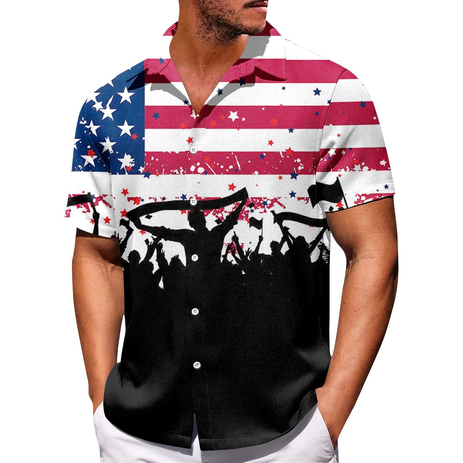 

Мужские рубашки с короткими рукавами и пуговицами на День независимости. Мужские повседневные модные рубашки с короткими рукавами. XL белый