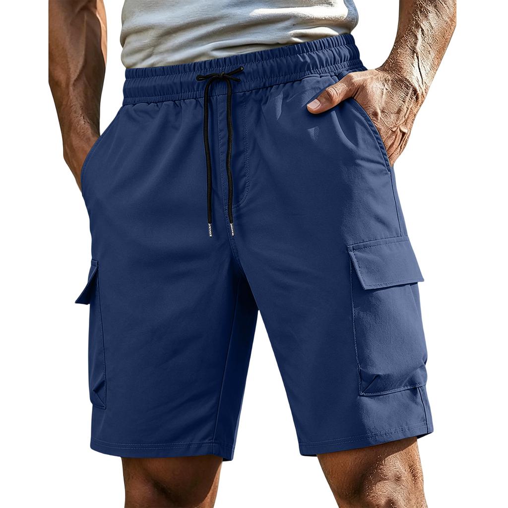 Men’s Workwear Cargo Shorts with Multiple Pockets and Adjustable Drawstring Waist for Outdoor Activities and Daily Use