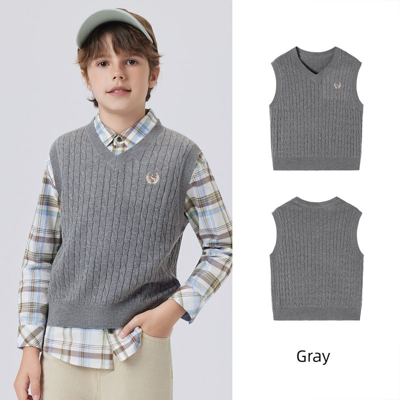 Navigare Italian Small Sailboat Children s Clothing Boys and Girls Vest 2026 Spring New Children s Knitted Vest V-Neck Cable Knit Sweater - Grey 150