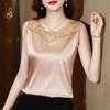 Summer Sleeveless Loose Silk Shirt Elegant Office Lady Tops Casual Clothes Fashion Lace Embroidery Satin Blouse For Women 25219